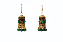 Load image into Gallery viewer, Green stone Tubular Jhumkas