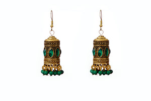 Green stone Tubular Jhumkas