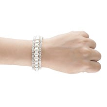 Load image into Gallery viewer, Beautiful silver spiral bracelets lines with CZ stones and pearls