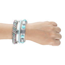 Load image into Gallery viewer, Bunch of chic silver bangles with blue crystals