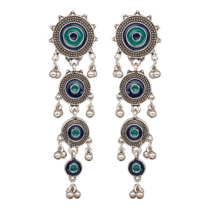 LONG 4 LAYERED BLUE FUSION EARRING