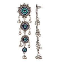Load image into Gallery viewer, LONG 4 LAYERED BLUE FUSION EARRING