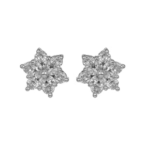 Gorgeous Silver Flower Earrings With American Diamond