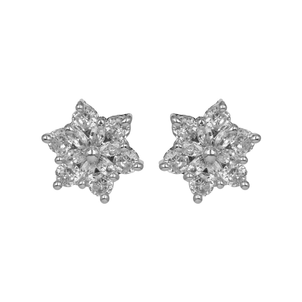 Gorgeous Silver Flower Earrings With American Diamond