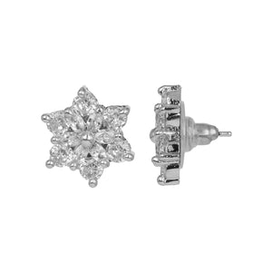 Gorgeous Silver Flower Earrings With American Diamond