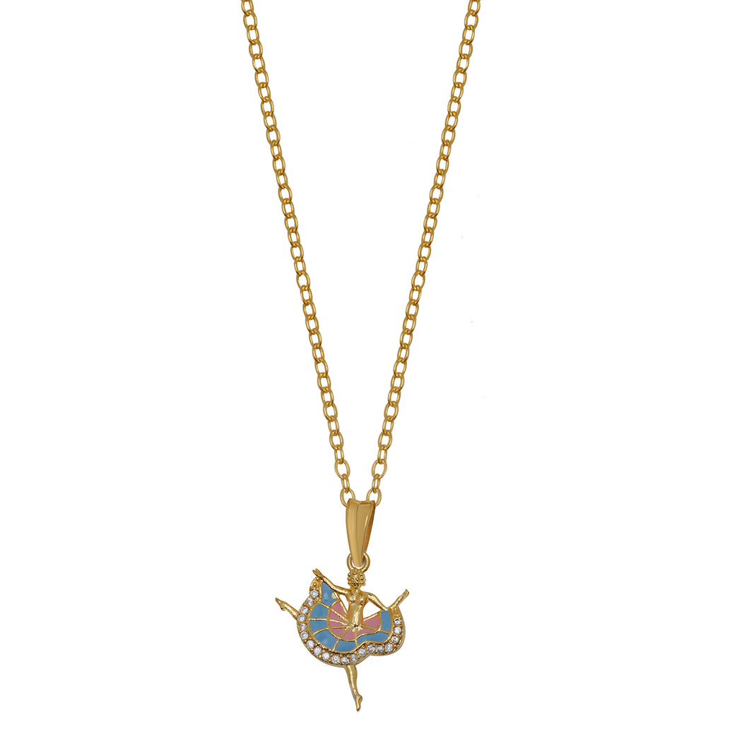 Cute Pink And Blue With Gold Chain Dancing Ballerina Pendant