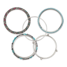 Load image into Gallery viewer, Bunch of chic silver bangles with blue crystals