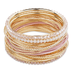 Bunch of exquisite gold and pink bangles with crystal beads