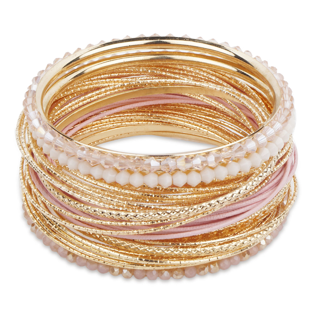 Bunch of exquisite gold and pink bangles with crystal beads