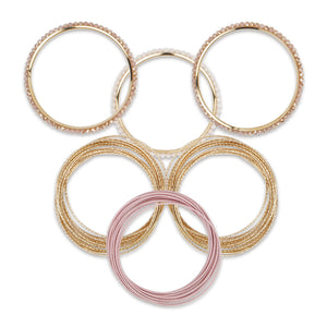 Bunch of exquisite gold and pink bangles with crystal beads
