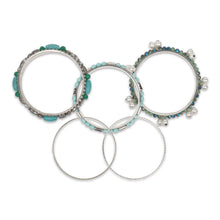 Load image into Gallery viewer, Bunch of gorgeous silver bangles with blue rocks, crystals beads and pearls