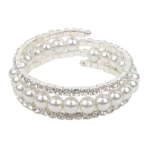 Beautiful silver spiral bracelets lines with CZ stones and pearls