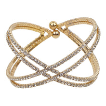 Load image into Gallery viewer, X-shaped gold bracelet encrusted with CZ stones