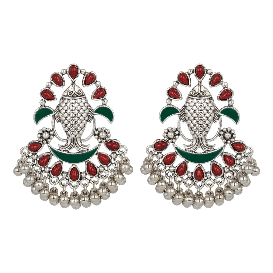 Silver Earing | Multicolor | Minakari | Chand Ballies | Ghungroo | Green