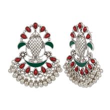 Load image into Gallery viewer, Silver Earing | Multicolor | Minakari | Chand Ballies | Ghungroo | Green