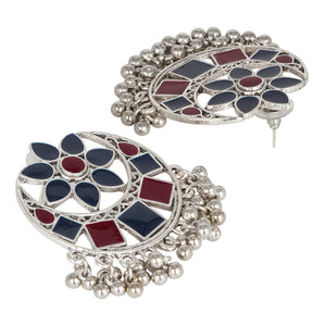 Ethnic | Silver Chand Ballies | Green | Red | Minakari Design | Flower