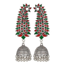 Load image into Gallery viewer, Silver Long Earing | Minakari | Multicolor | Jhumka | Green