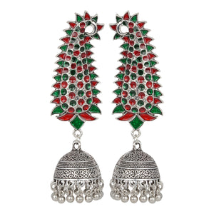 Silver Long Earing | Minakari | Multicolor | Jhumka | Green