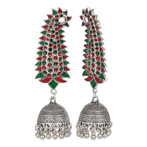 Silver Long Earing | Minakari | Multicolor | Jhumka | Green