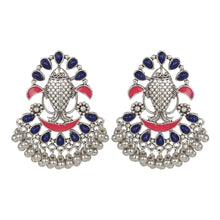 Load image into Gallery viewer, Silver Earing | Multicolor | Minakari | Chand Ballies | Ghungroo | Green