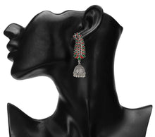 Load image into Gallery viewer, Silver Long Earing | Minakari | Multicolor | Jhumka | Green