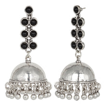 Load image into Gallery viewer, Silver Long Earings | Jhumka | Stones | Black