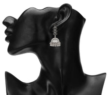Load image into Gallery viewer, Silver Long Earings | Jhumka | Stones | Black
