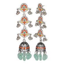 Load image into Gallery viewer, Silver Long Earing | Multi Color | Minakari | 3 Layered | Jhumka