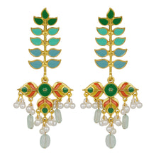 Load image into Gallery viewer, Gold Long Earings | Multicolor | Minakari | Pearl | Aqua