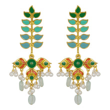 Load image into Gallery viewer, Gold Long Earings | Multicolor | Minakari | Pearl | Aqua