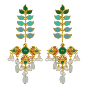 Gold Long Earings | Multicolor | Minakari | Pearl | Aqua