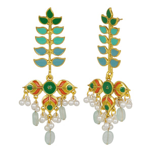 Gold Long Earings | Multicolor | Minakari | Pearl | Aqua