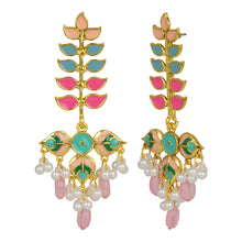 Load image into Gallery viewer, Gold Long Earings | Multicolor | Minakari | Pearl | Pink