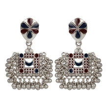 Load image into Gallery viewer, Silver Earings | Minakari | Multicolor | Ghungroo| Hanging| Maroon