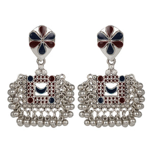 Silver Earings | Minakari | Multicolor | Ghungroo| Hanging| Maroon