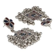 Load image into Gallery viewer, Silver Earings | Minakari | Multicolor | Ghungroo| Hanging| Maroon