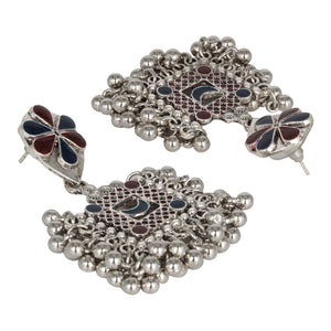 Silver Earings | Minakari | Multicolor | Ghungroo| Hanging| Maroon