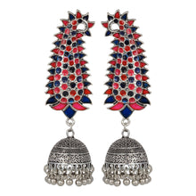 Load image into Gallery viewer, Silver Long Earing | Minakari | Multicolor | Jhumka | Blue