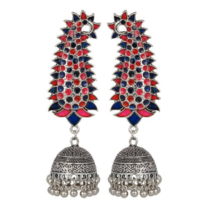 Silver Long Earing | Minakari | Multicolor | Jhumka | Blue