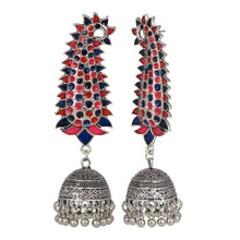 Load image into Gallery viewer, Silver Long Earing | Minakari | Multicolor | Jhumka | Blue