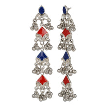 Load image into Gallery viewer, Silver Long Earing | Multi Color | Minakari | 4 Layered | Danglers