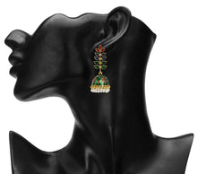 Load image into Gallery viewer, Golden Long Earings | Minakari | Multicolor |  Jhumka | Pearl | Green