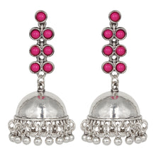 Load image into Gallery viewer, Silver Long Earings | Jhumka | Stones | Pink