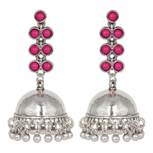 Load image into Gallery viewer, Silver Long Earings | Jhumka | Stones | Pink