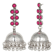 Load image into Gallery viewer, Silver Long Earings | Jhumka | Stones | Pink