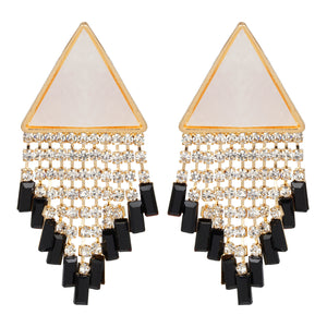 Golden Long Earings | CZ Stones | Danglers | White