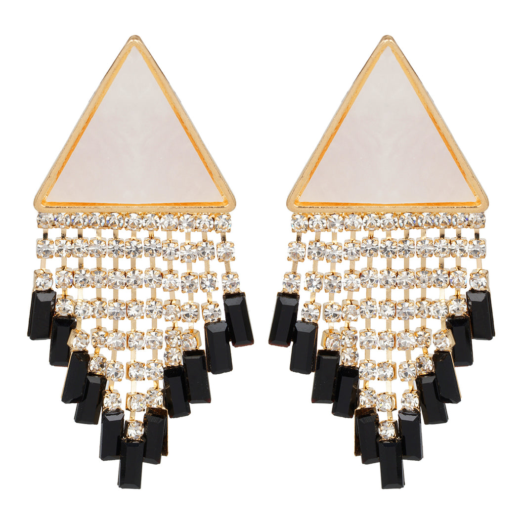 Golden Long Earings | CZ Stones | Danglers | White