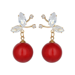 Gold Earings | Bead | Red | CZ Stones
