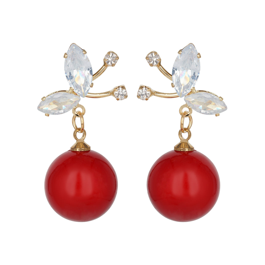 Gold Earings | Bead | Red | CZ Stones