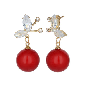 Gold Earings | Bead | Red | CZ Stones